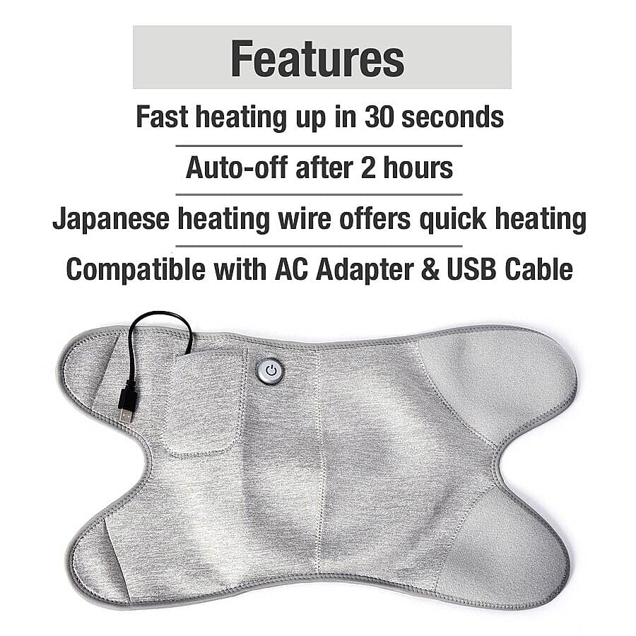 2 in 1 USB Powered Heated Knee Belt with Ice Gel Bag and 3 Heat Setting with Low Voltage (Size 52x28 Cm) (Power Bank, Adapter or USB not Included) - Silver