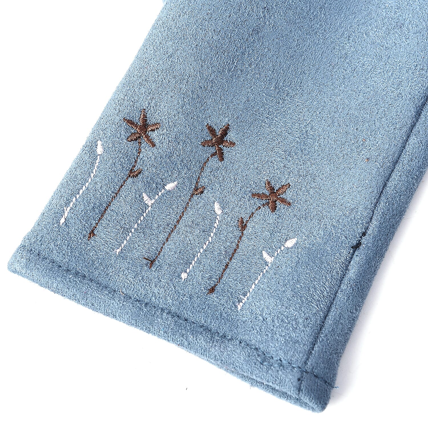 Solid Colour Women Winter Gloves with Star Embroidery on the Wrist (Size 8.9x22.9 Cm) - Blue
