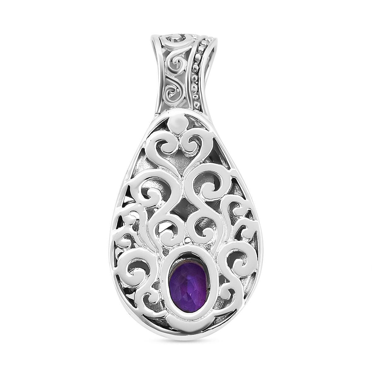 Royal Bali Collection - Amethyst & Abalone Shell Drop Pendant in Sterling Silver 2.50 Ct.