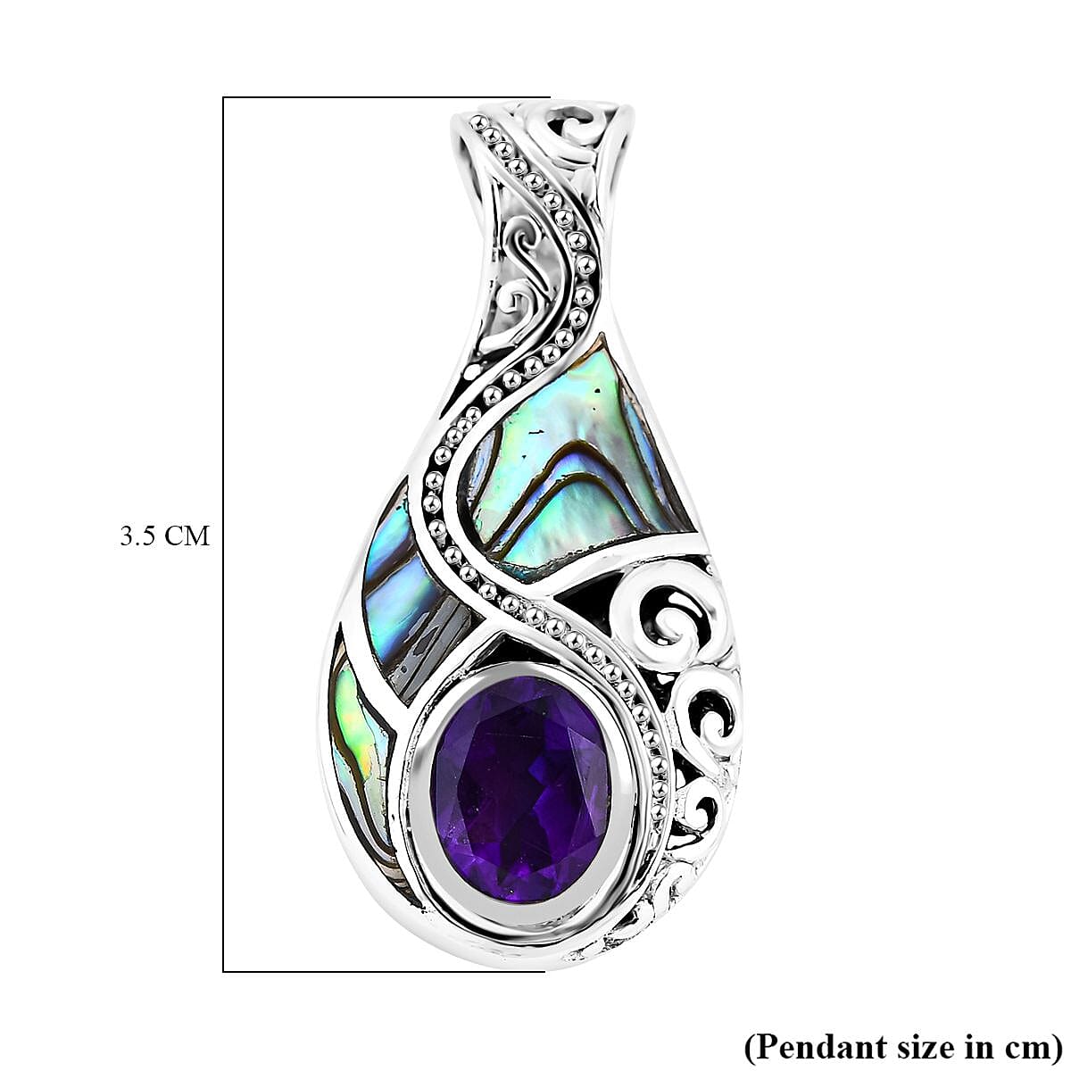 Royal Bali Collection - Amethyst & Abalone Shell Drop Pendant in Sterling Silver 2.50 Ct.