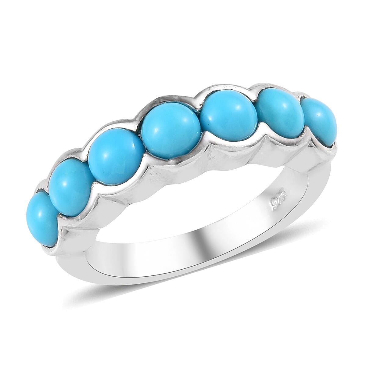 Arizona Sleeping Beauty Turquoise (Rnd) Seven Stone Ring in Platinum Overlay Sterling Silver 2.00 Ct.