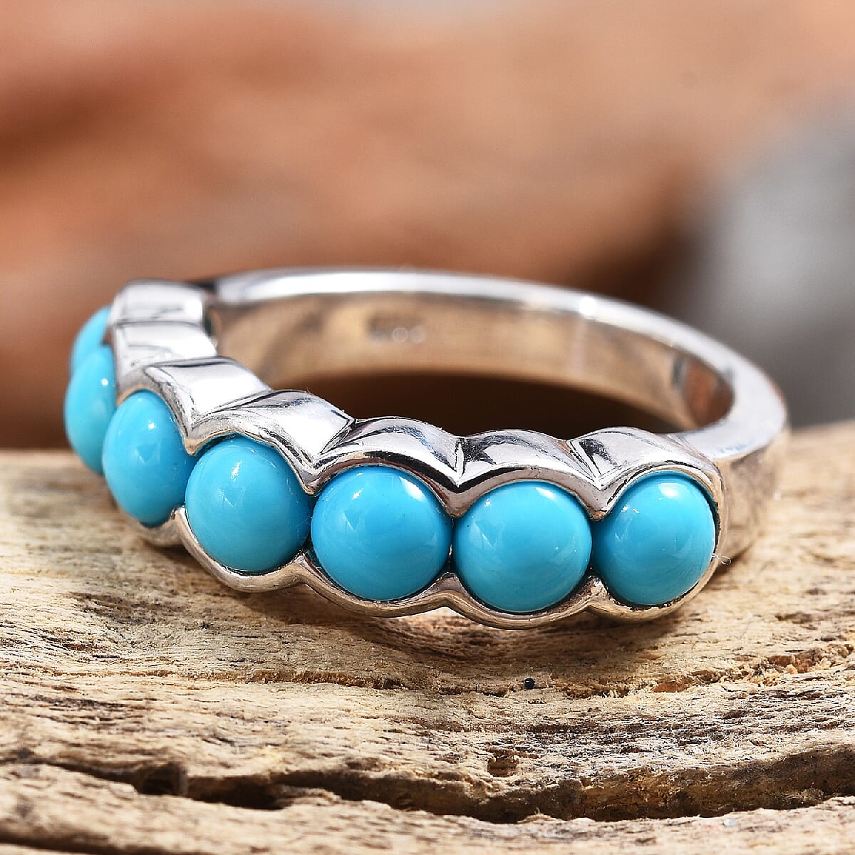 Arizona Sleeping Beauty Turquoise (Rnd) Seven Stone Ring in Platinum Overlay Sterling Silver 2.00 Ct.