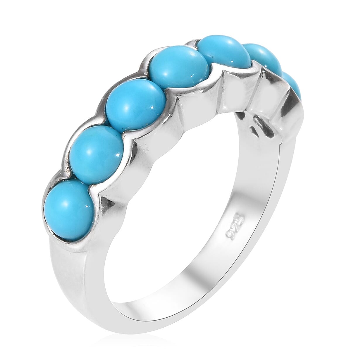 Arizona Sleeping Beauty Turquoise (Rnd) Seven Stone Ring in Platinum Overlay Sterling Silver 2.00 Ct.