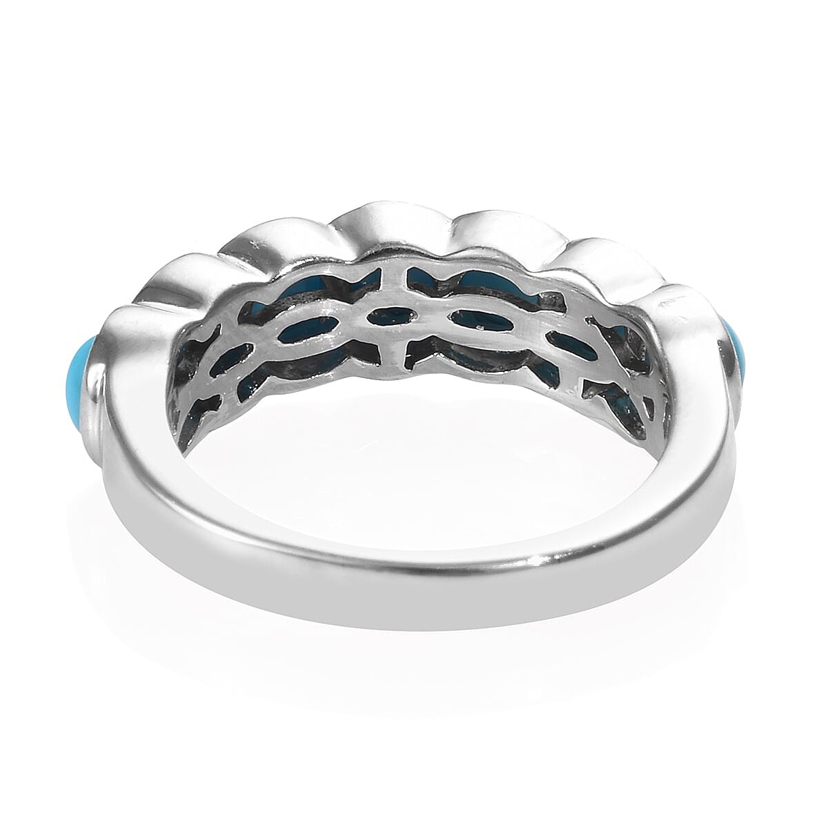 Arizona Sleeping Beauty Turquoise (Rnd) Seven Stone Ring in Platinum Overlay Sterling Silver 2.00 Ct.