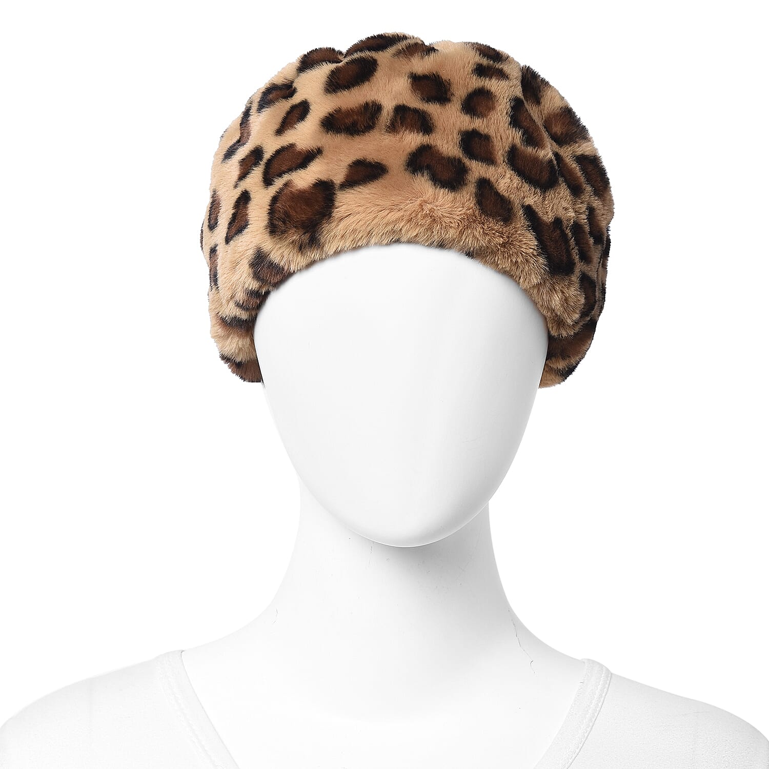Leopard Pattern Faux Fur Warming Headband (Size 12x30 Cm) - Black and Brown