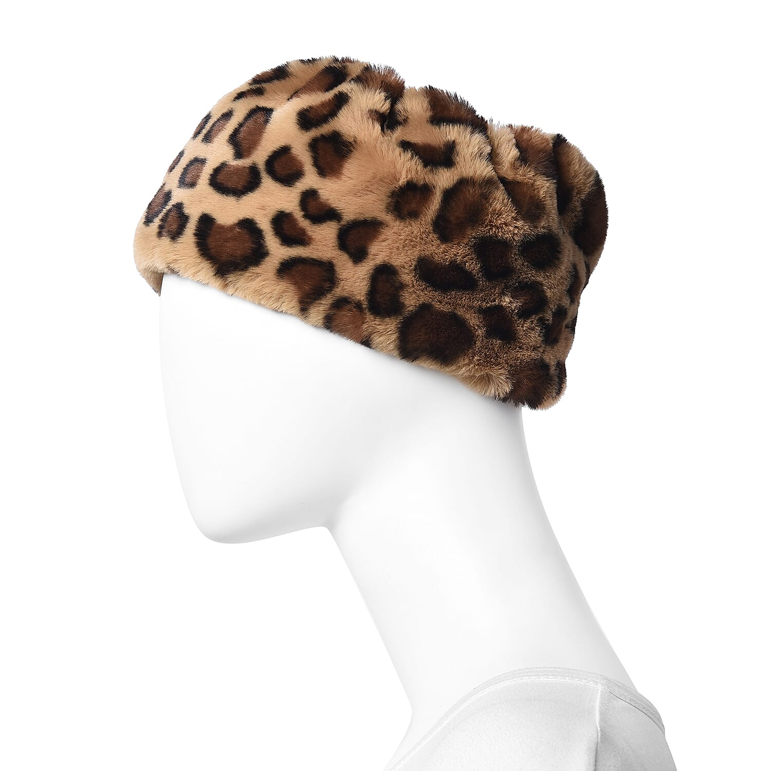 Leopard Pattern Faux Fur Warming Headband (Size 12x30 Cm) - Black and Brown