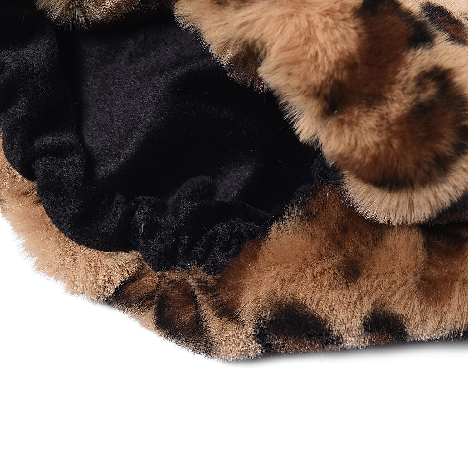 Leopard Pattern Faux Fur Warming Headband (Size 12x30 Cm) - Black and Brown