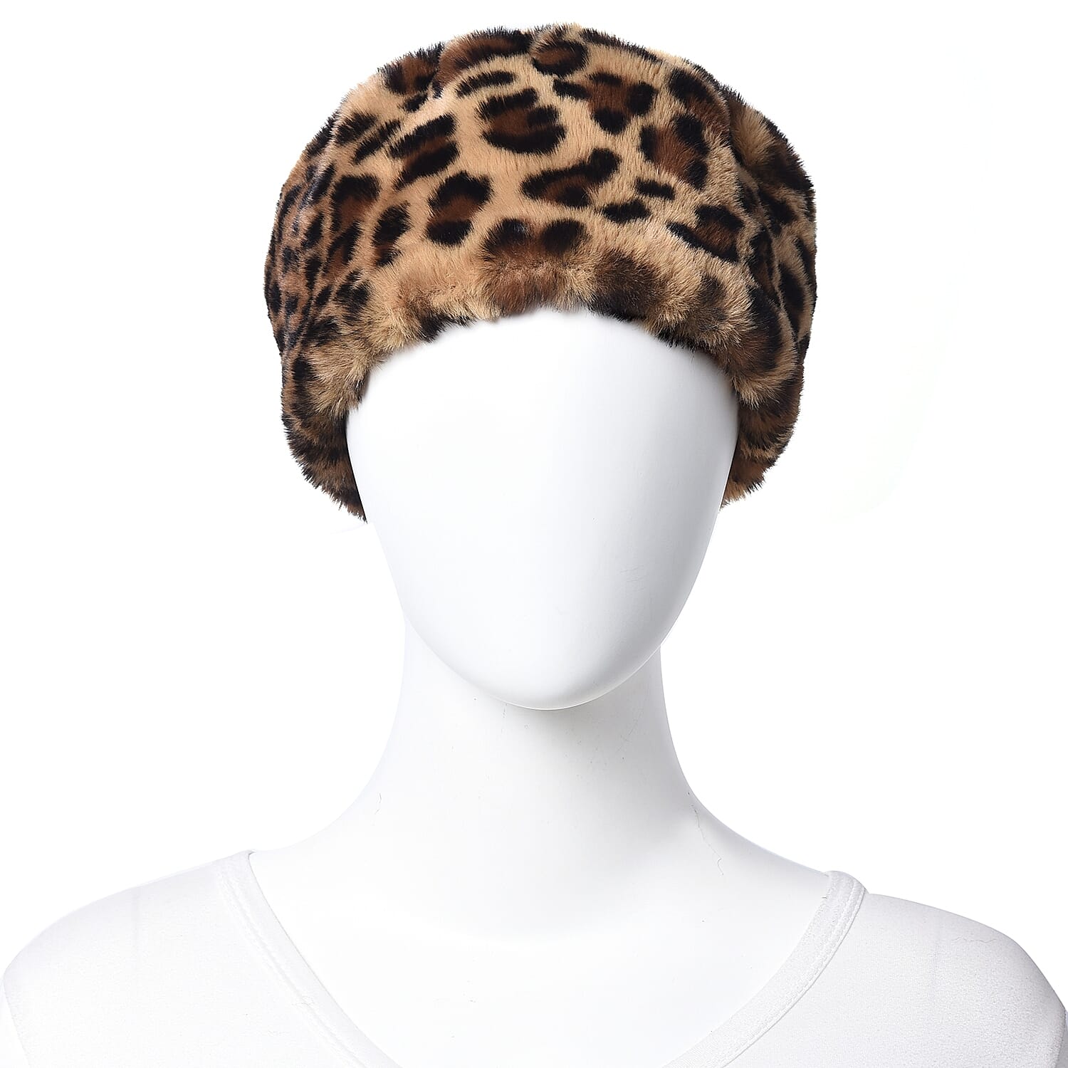 Leopard Pattern Faux Fur Warming Headband (Size 12x30 Cm) - Black and Khaki