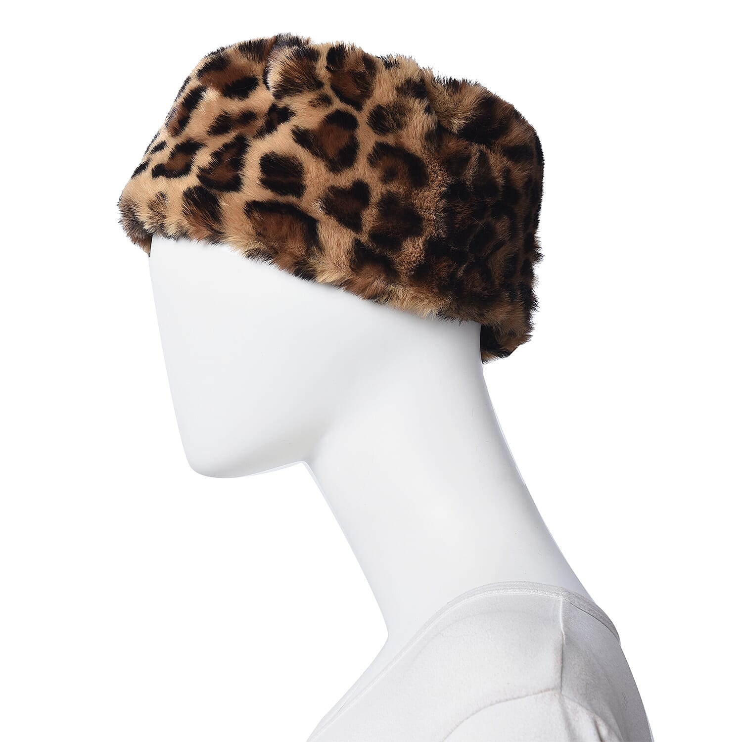 Leopard Pattern Faux Fur Warming Headband (Size 12x30 Cm) - Black and Khaki