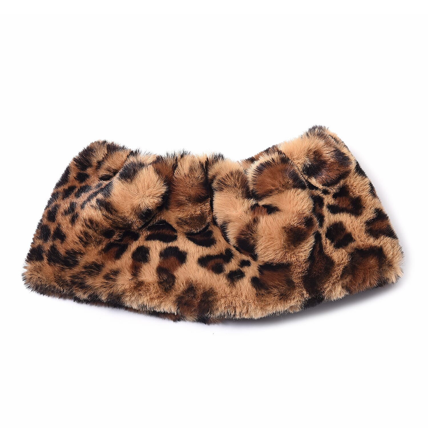 Leopard Pattern Faux Fur Warming Headband (Size 12x30 Cm) - Black and Khaki