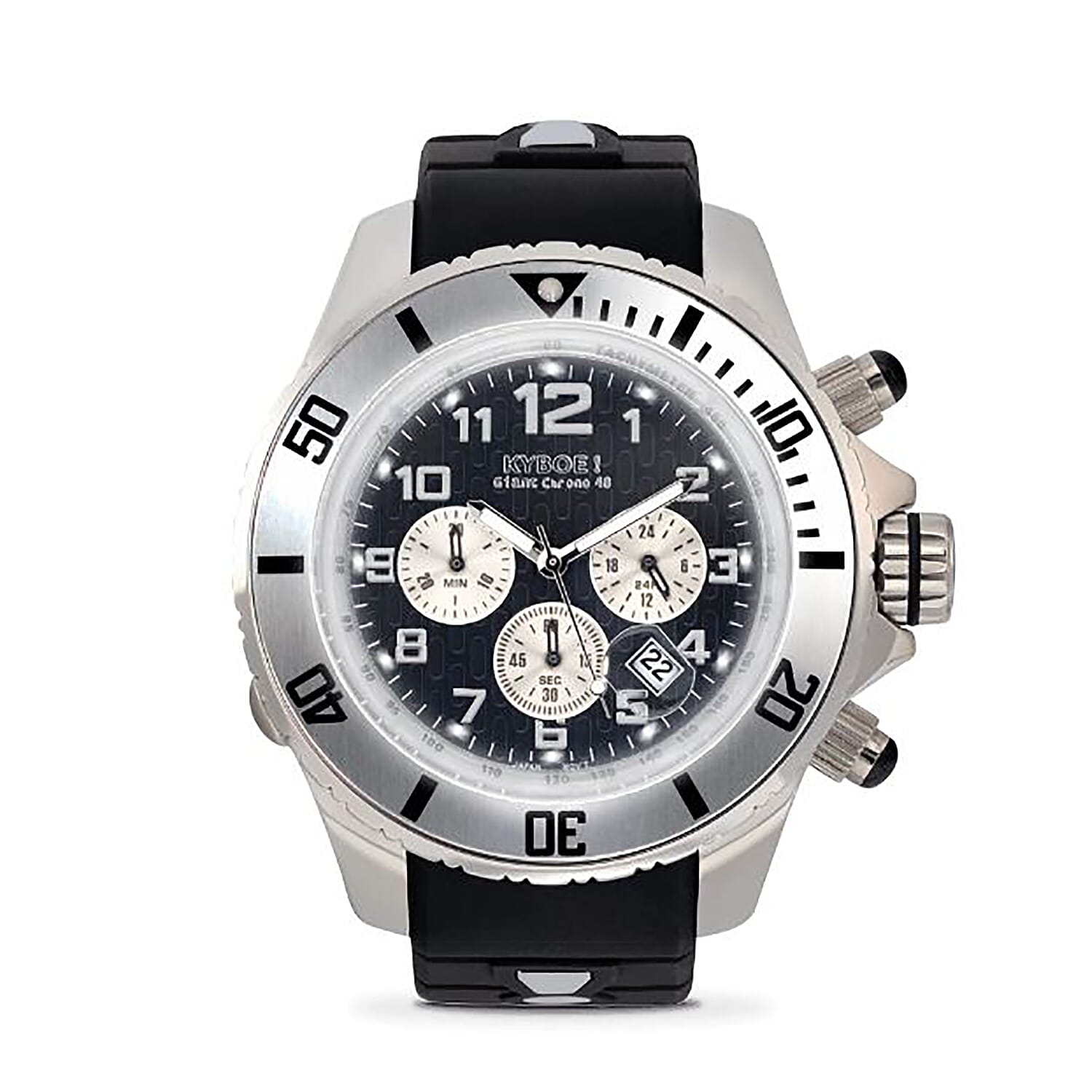 KYBOE Empire Collection Chrono Silver Night - 48MM LED Watch - 100M Water Resistance (Black)