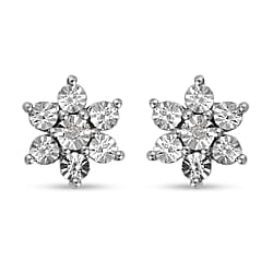Diamond Floral Stud Earrings in Platinum Plated Sterling Silver