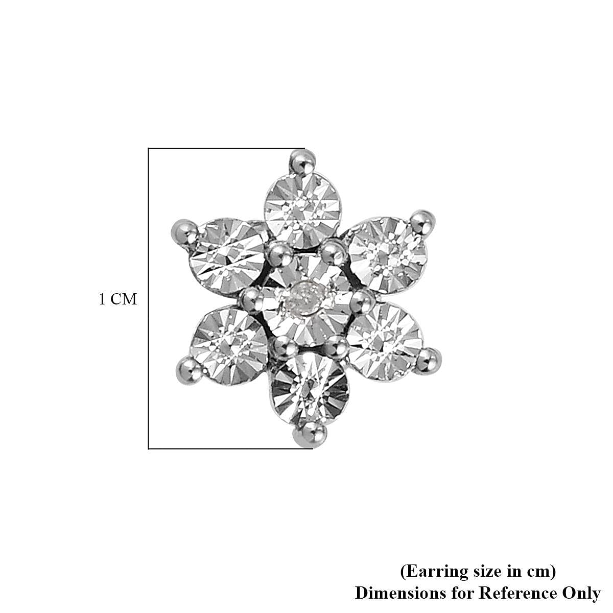 Diamond Floral Stud Earrings in Platinum Overlay Sterling Silver