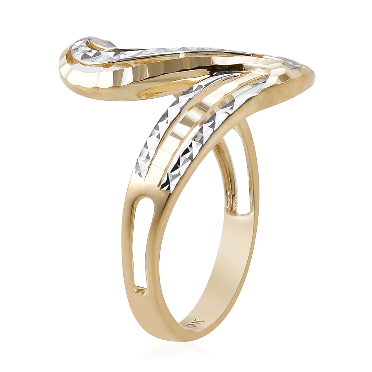 Royal Bali Collection 9K Yellow and White Gold Diamond Cut Ring