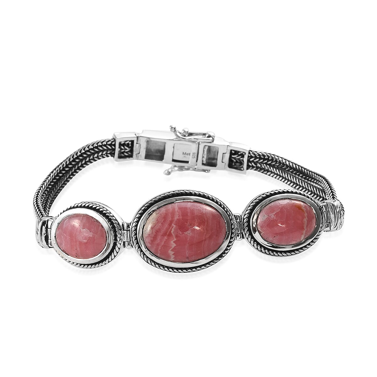 Argentinian Rhodochrosite (Ovl) Bracelet (Size 7.5) in Sterling Silver 24.00 Ct, Silver wt 18.60 Gms