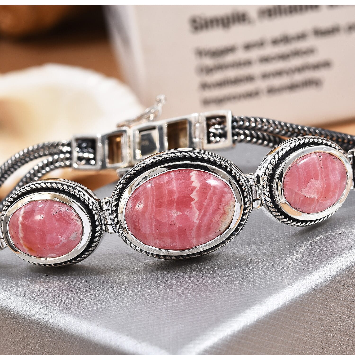 Argentinian Rhodochrosite (Ovl) Bracelet (Size 7.5) in Sterling Silver 24.00 Ct, Silver wt 18.60 Gms