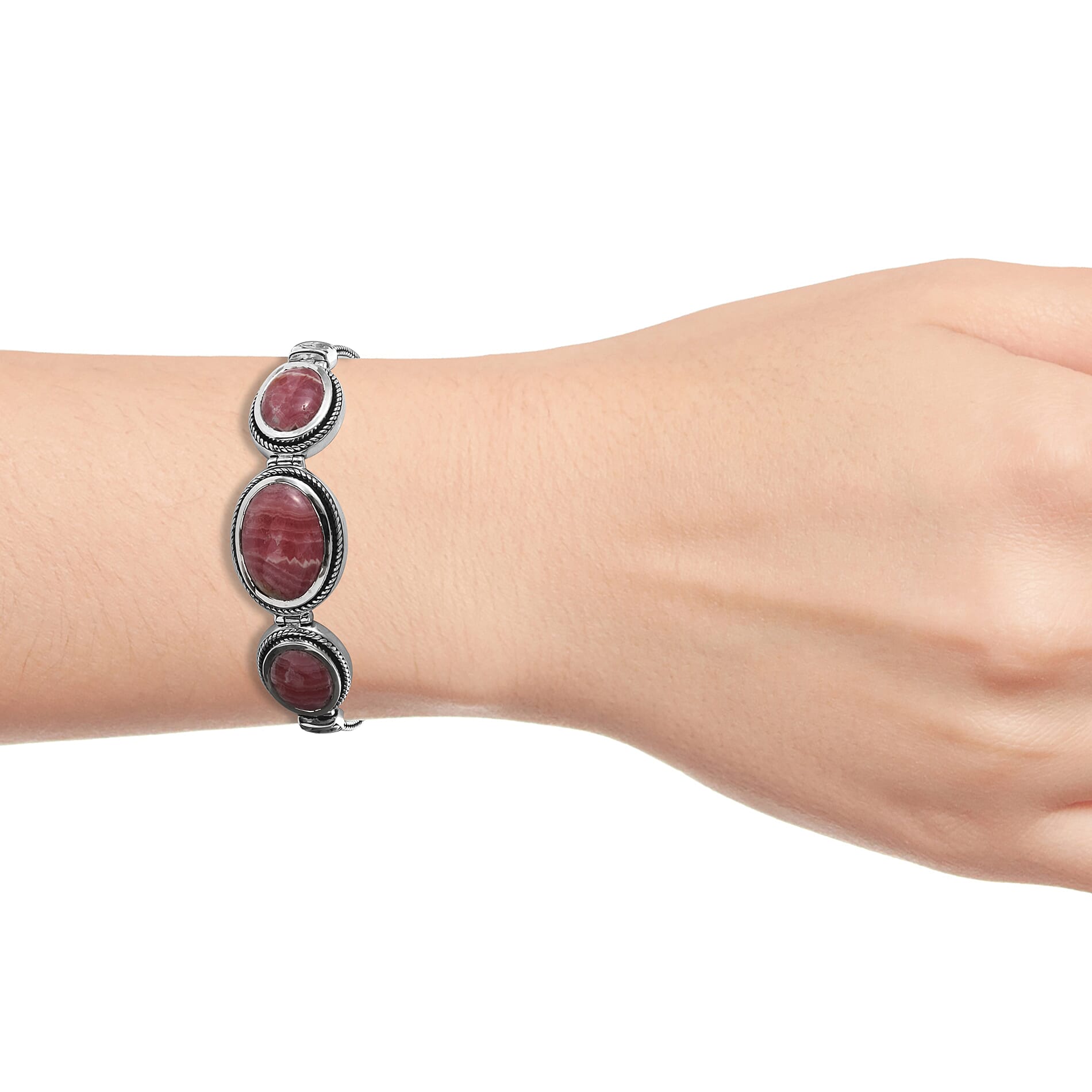 Argentinian Rhodochrosite (Ovl) Bracelet (Size 7.5) in Sterling Silver 24.00 Ct, Silver wt 18.60 Gms