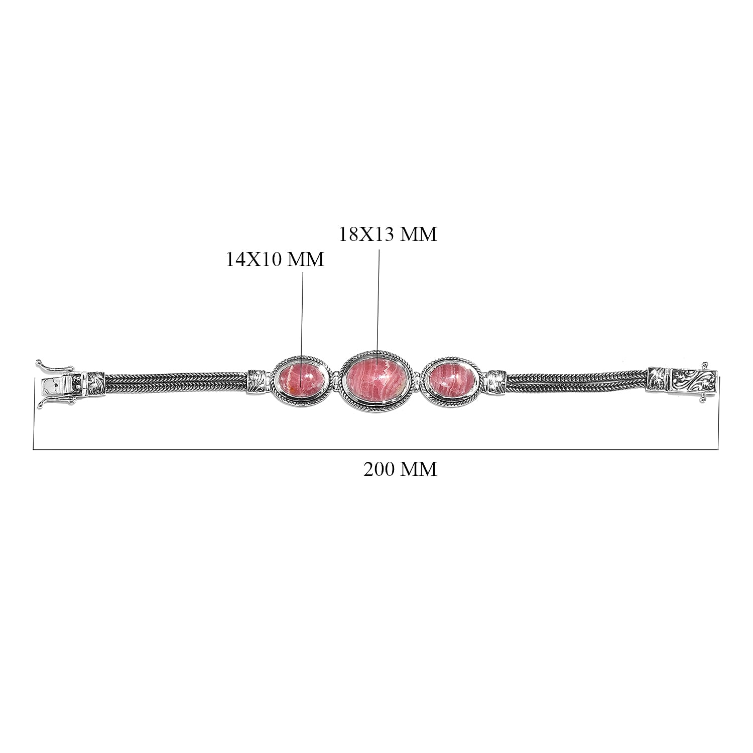 Argentinian Rhodochrosite (Ovl) Bracelet (Size 7.5) in Sterling Silver 24.00 Ct, Silver wt 18.60 Gms