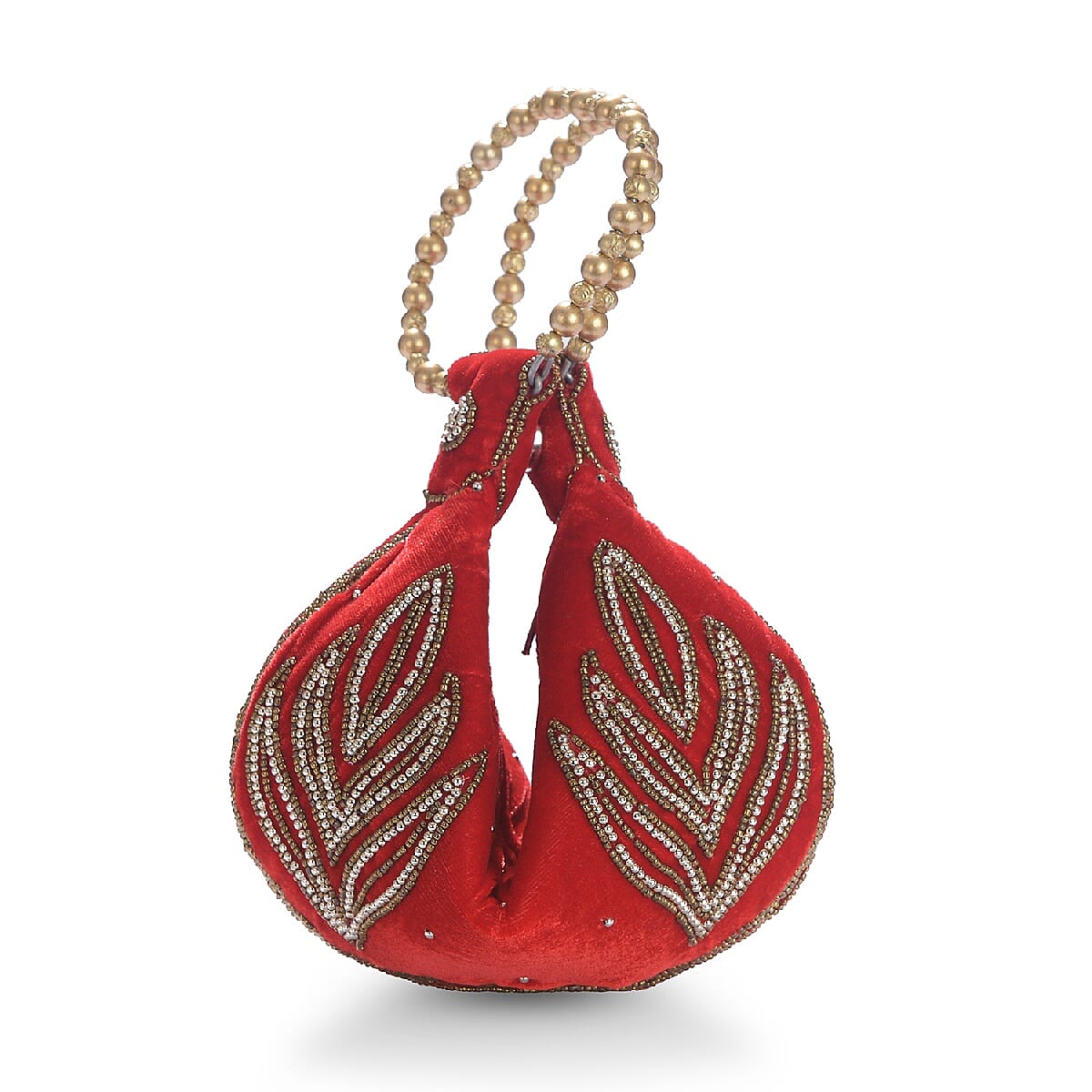 Weaved Embellishment Velvet Fortune Cookie bag (Size 16.51x24.13 Cm) - Red