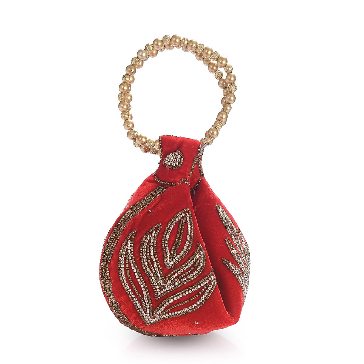 Weaved Embellishment Velvet Fortune Cookie bag (Size 16.51x24.13 Cm) - Red