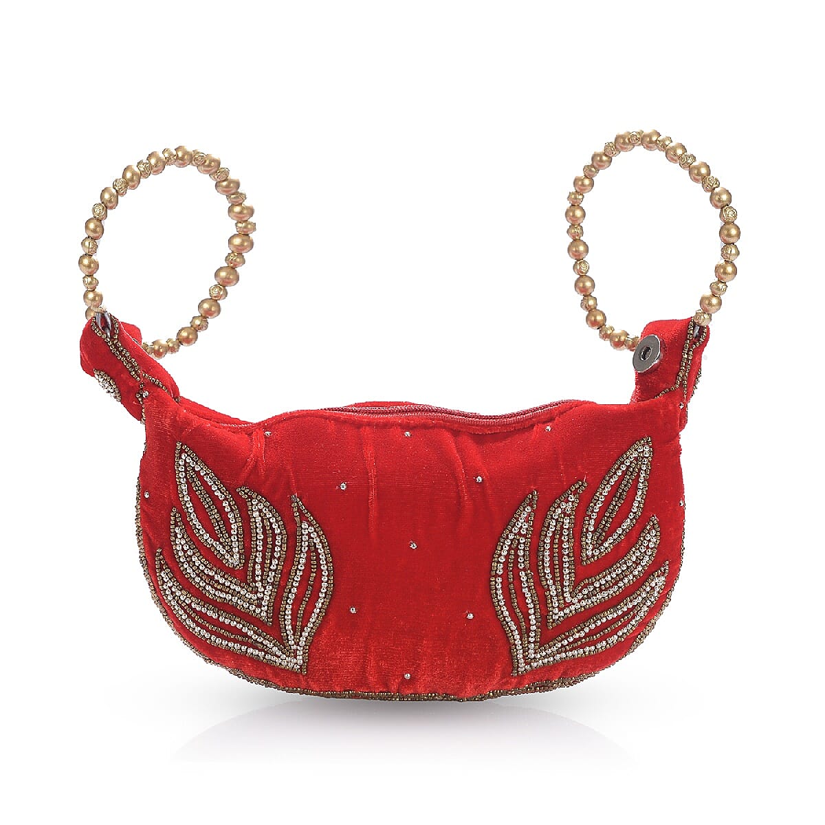 Weaved Embellishment Velvet Fortune Cookie bag (Size 16.51x24.13 Cm) - Red