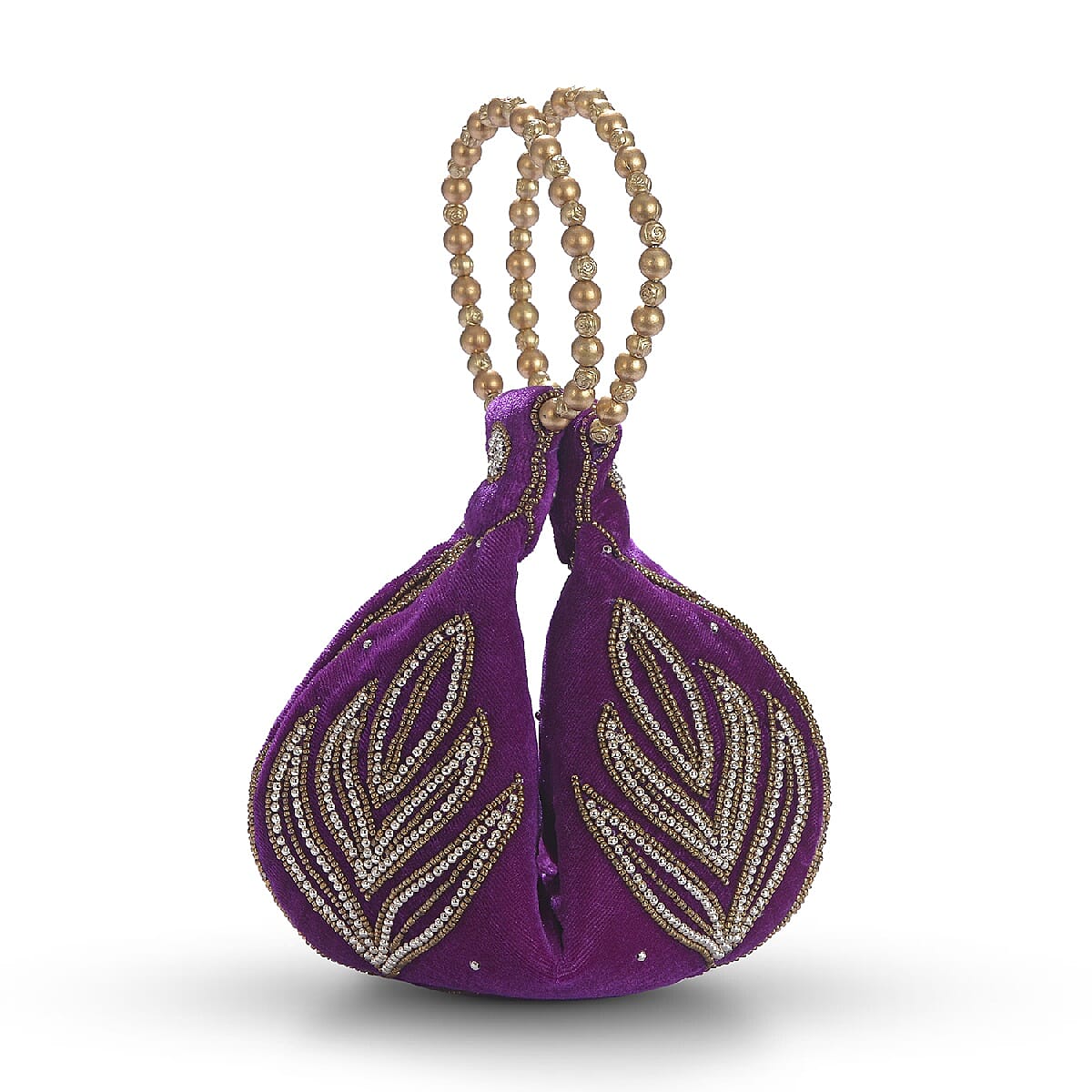 Weaved Embellishment Velvet Fortune Cookie bag (Size 16.51x24.13 Cm) - Purple