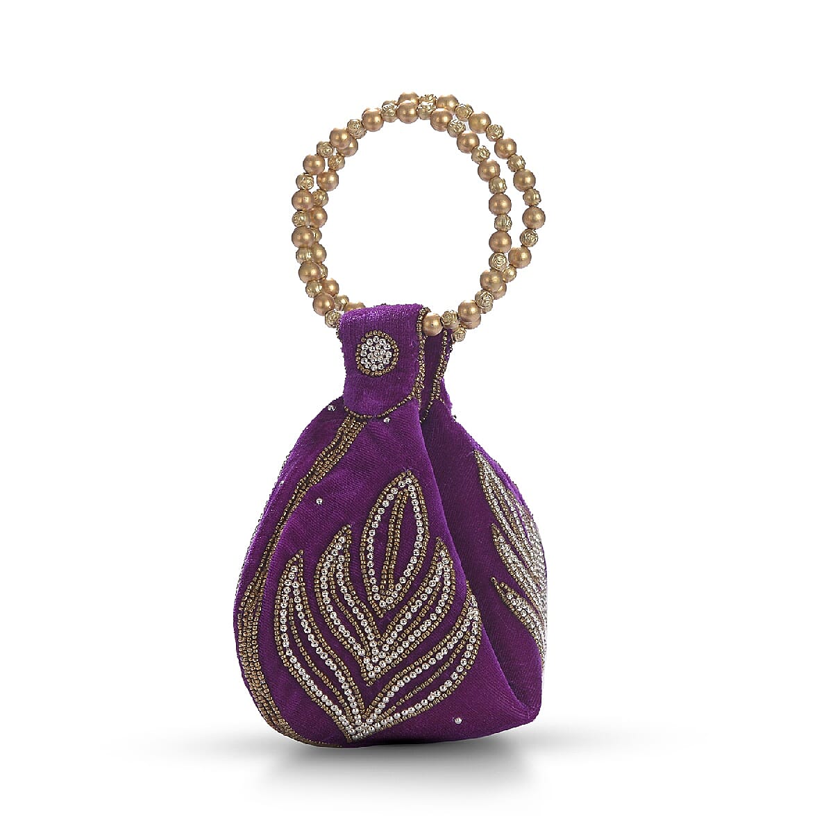 Weaved Embellishment Velvet Fortune Cookie bag (Size 16.51x24.13 Cm) - Purple