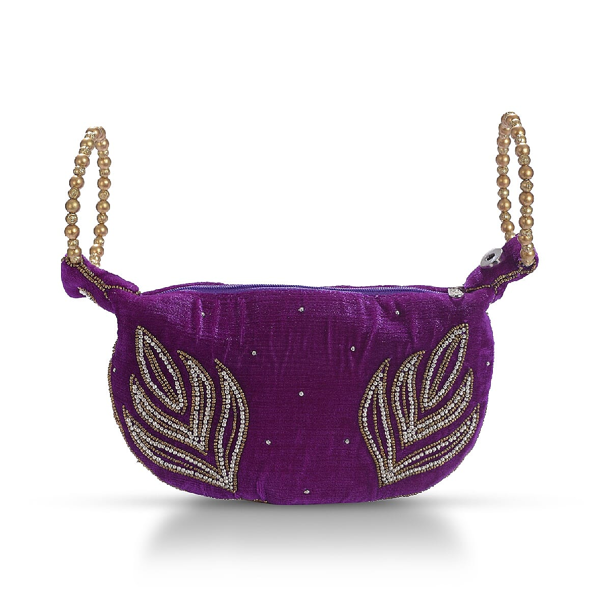 Weaved Embellishment Velvet Fortune Cookie bag (Size 16.51x24.13 Cm) - Purple