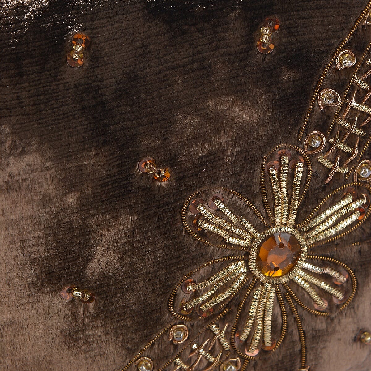 Weaved Embellishment Velvet Potli Bag (Size 16.51x24.13 Cm) - Brown