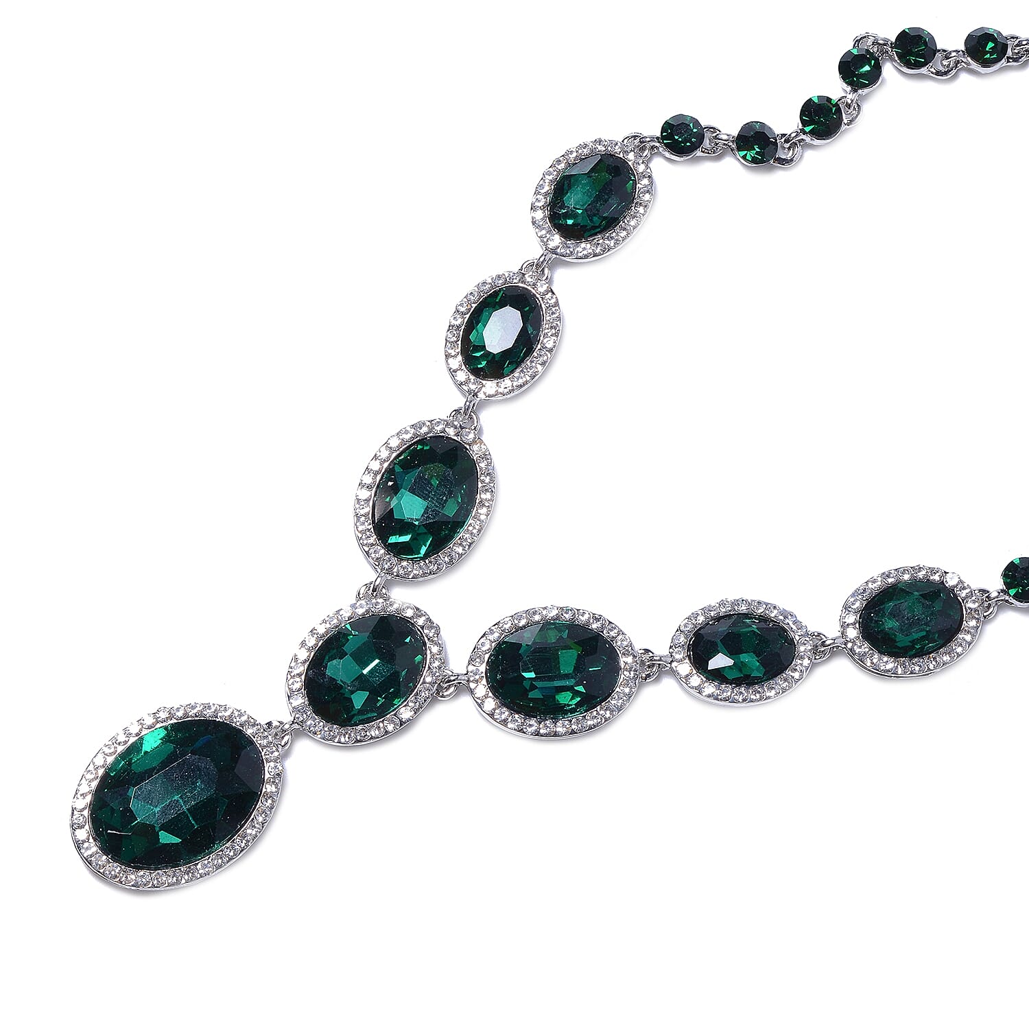2 Piece Set - Simulated Emerald, White & Green Austrian Crystal Necklace (Size - 20-2 Ext) and Drop Earrings with Push Back in Silver Tone
