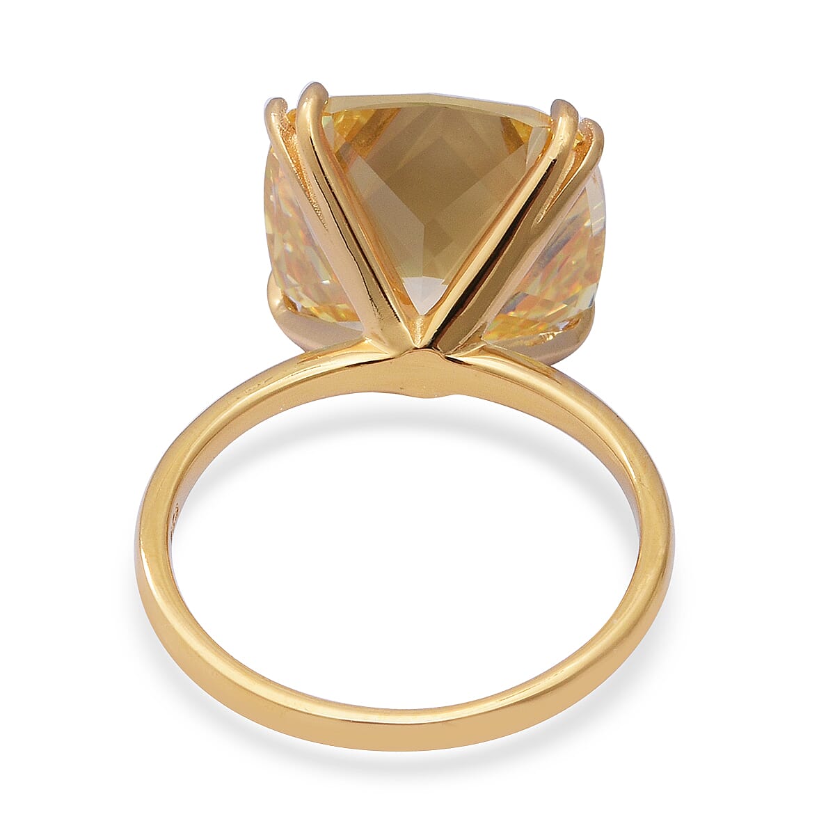 ELANZA Swiss Star Simulated Canary Diamond (Cush 15x15 mm) Ring in Yellow Gold Overlay Sterling Silver