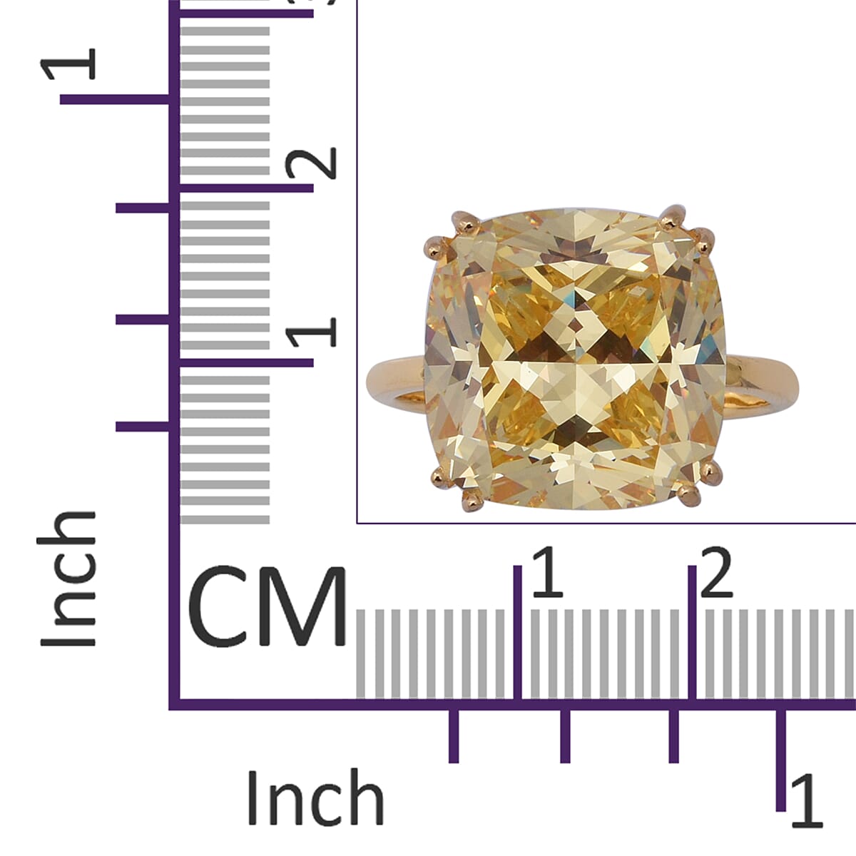 ELANZA Swiss Star Simulated Canary Diamond (Cush 15x15 mm) Ring in Yellow Gold Overlay Sterling Silver