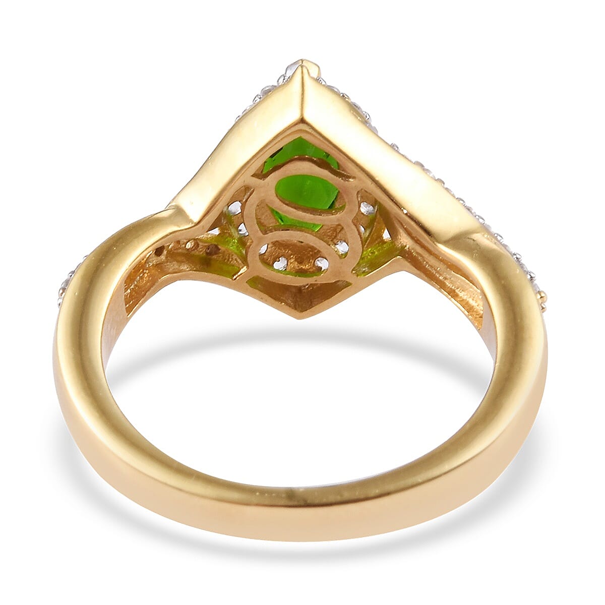 Chrome Diopside (Mrq 10x5 mm), Natural Cambodian Zircon Ring in 14K Gold Overlay Sterling Silver 1.50 Ct.