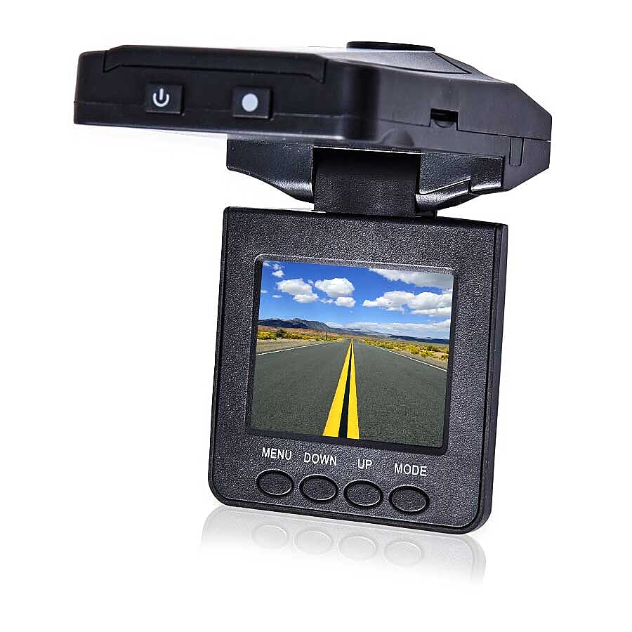 HD Dashcam Plus with Foldable Screen, Car Charger, Suction Cup and 8 GB Memory Card (Size 10.5x6x9 Cm) - Black