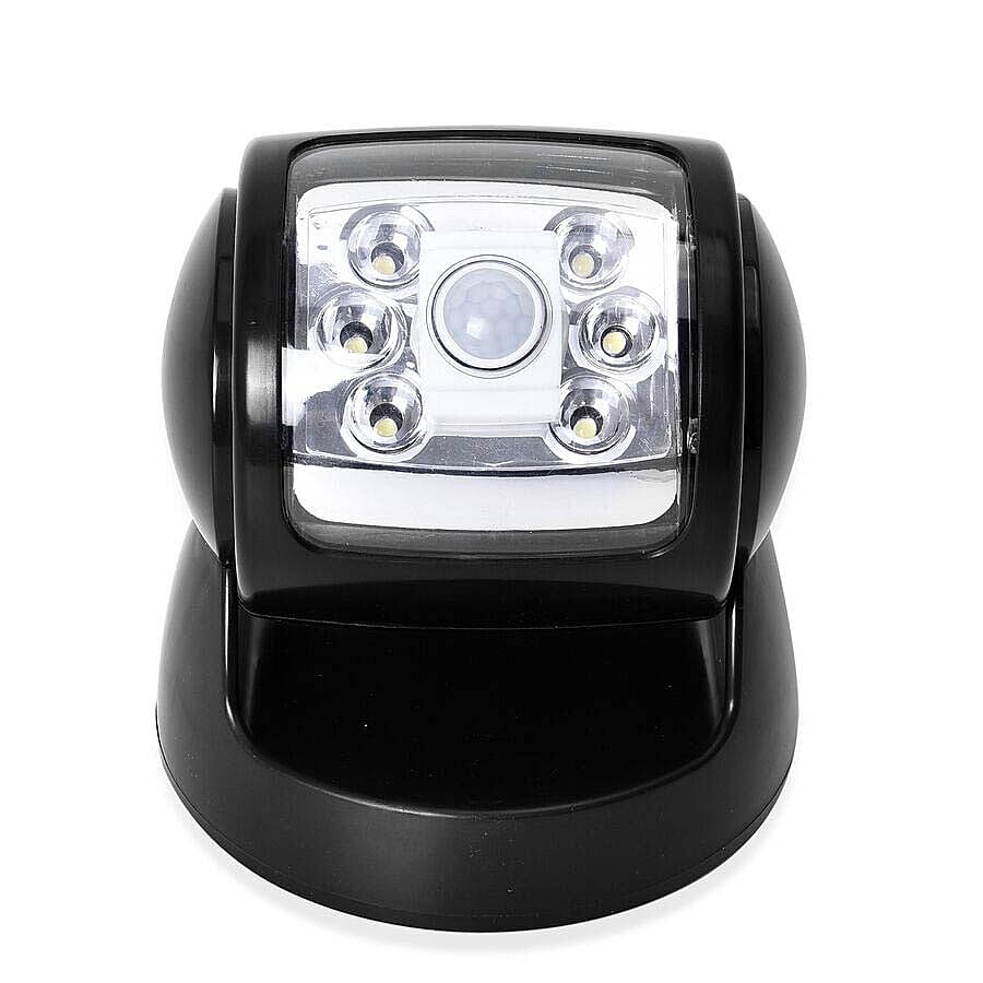 Rotating Wireless LED Porch Light with Built-in Motion and Photo Sensor and Three Light Modes (Size 14x14x14.3 Cm) - Black (4xC Battery not Included)