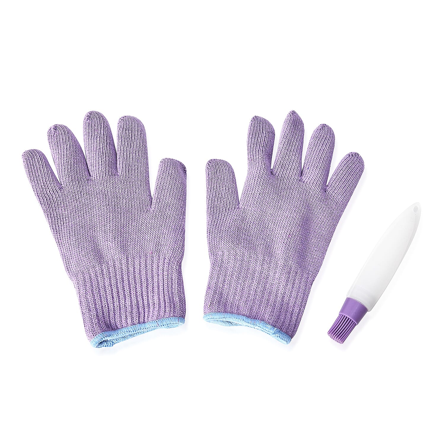 2 Piece Set - Pair of Tuff Gloves (Size 28x15x3.8 Cm) and Silicone Basting Brush (Size 18.5x4 Cm) - Light Purple and White