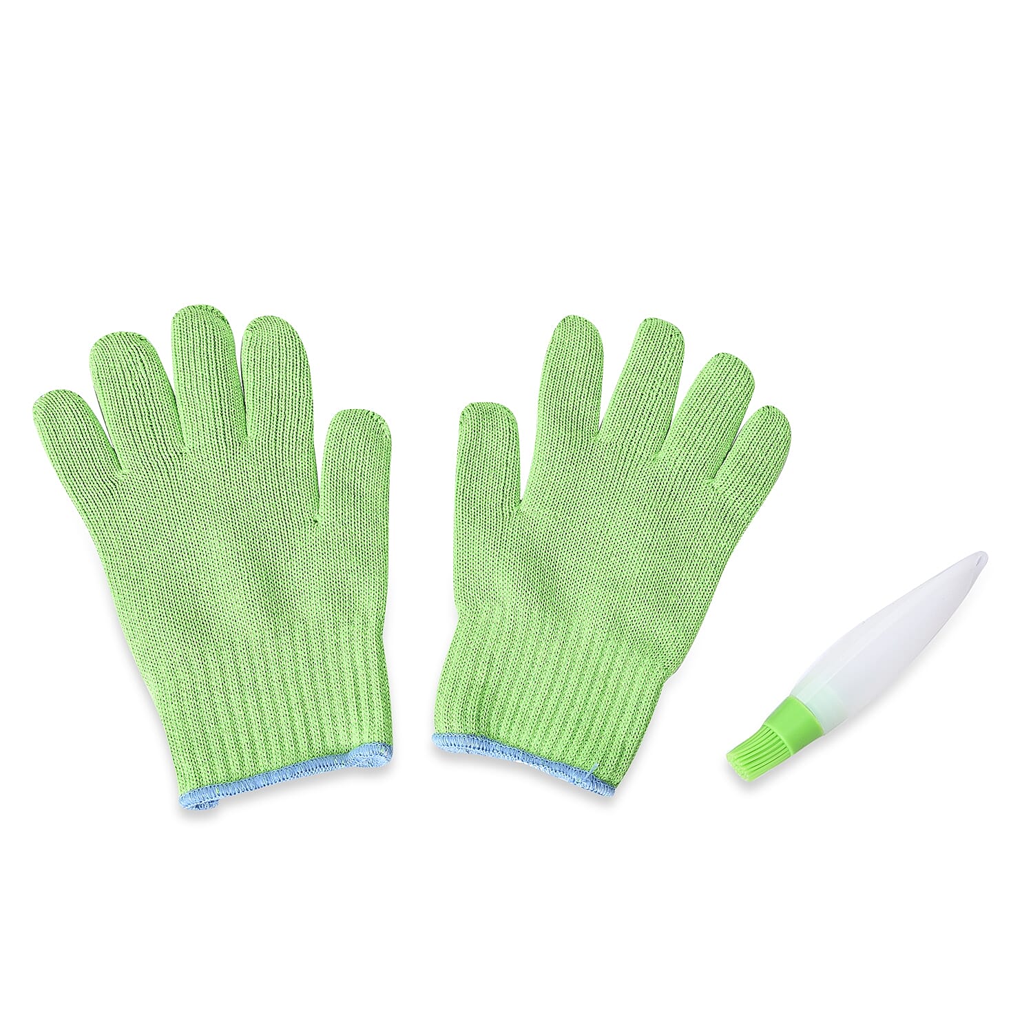 2 Piece Set - Pair of Tuff Gloves (Size 28x15x3.8 Cm) and Silicone Basting Brush (Size 18.5x4 Cm) - Light Green and White