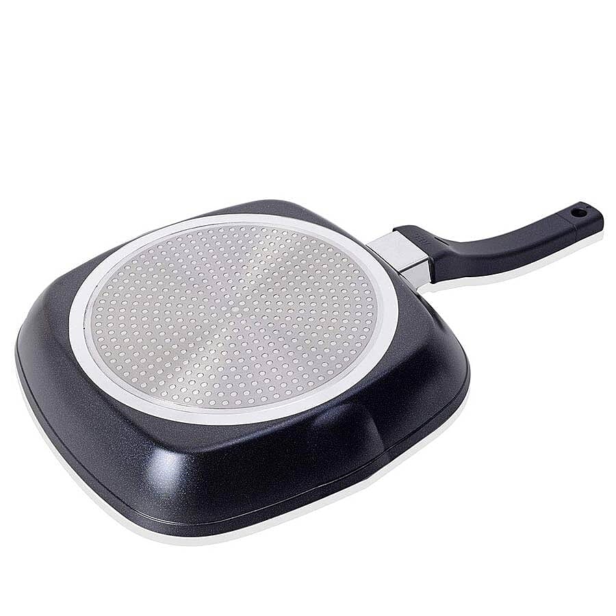 Inner Blue Diamond Infused Square Grill Pan with Bakelite Handle with Silicone Coating and Induction Bottom (Size 28x4.5 Cm)