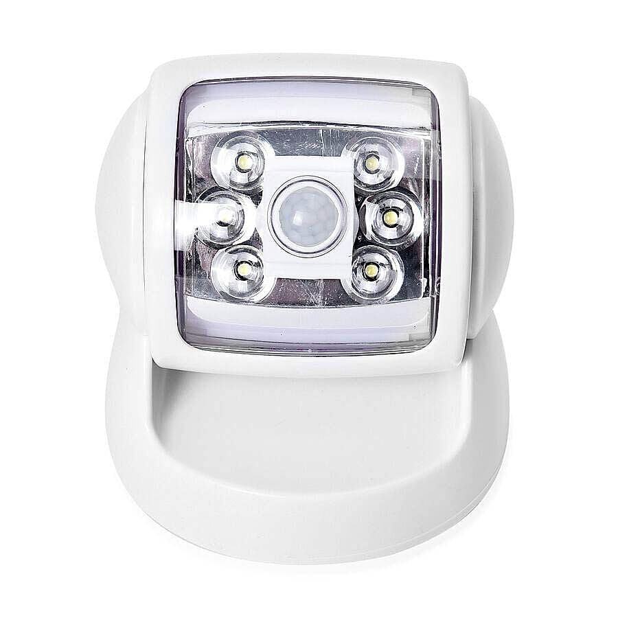 Rotating Wireless LED Porch Light with Built-in Motion and Photo Sensor and Three Light Modes (Size 14x14x14.3 Cm) - White (4xC Battery not Included)