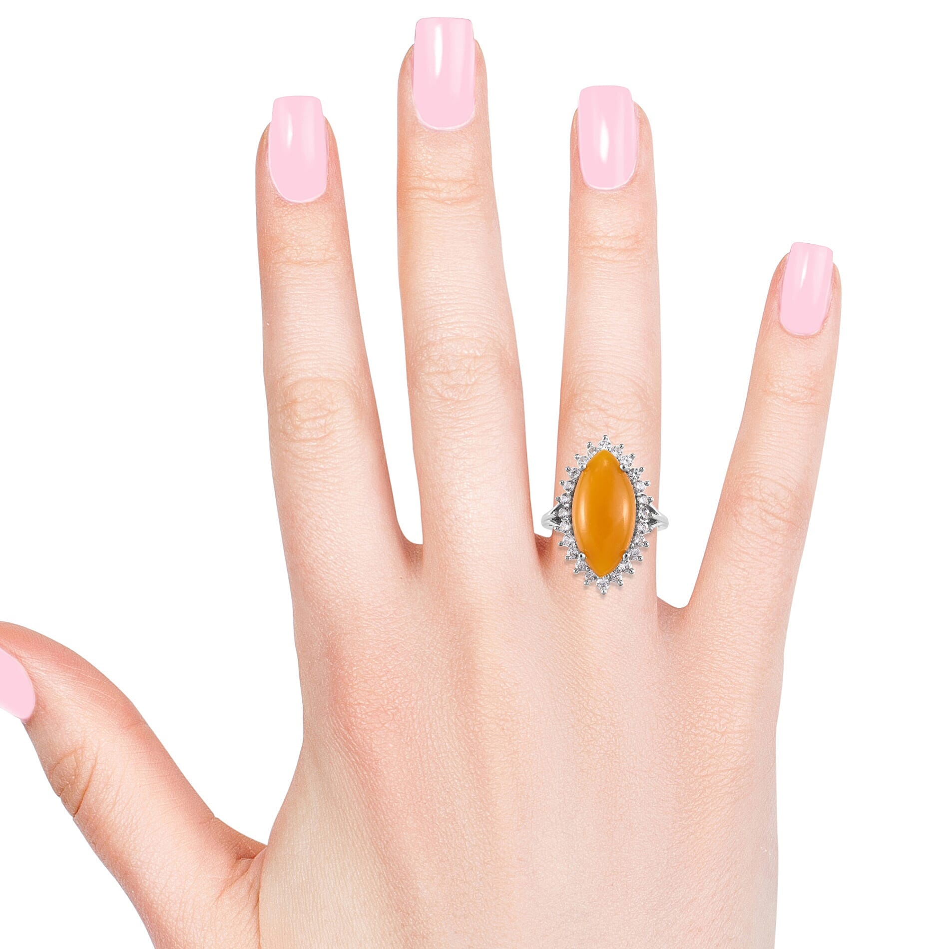 Yellow Jade (Mrq 20x10 mm), Natural Cambodian Zircon Ring in Platinum Overlay Sterling Silver 10.50 Ct.