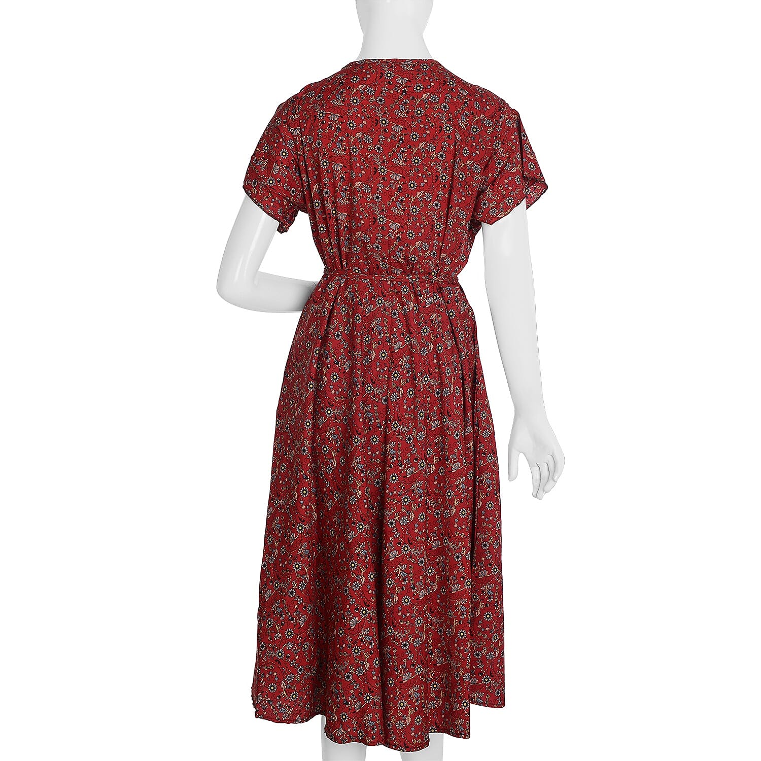 Screen Printed Red Colour Wrap Dress (Size XL/XXL)