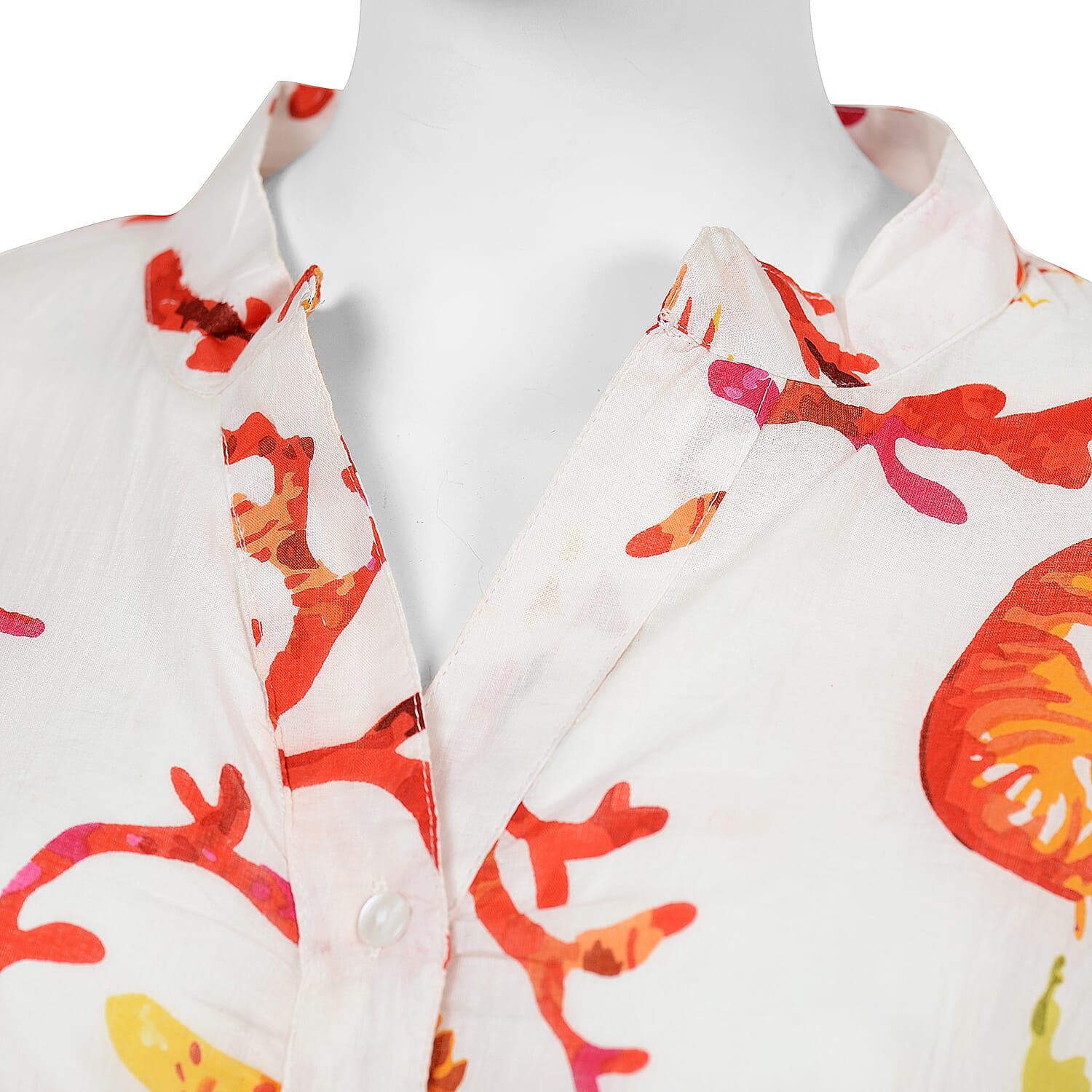 100% Cotton Tunic with Buttoned Front and Long Sleeves (Size L/XL, 84x60 Cm) - Red and White