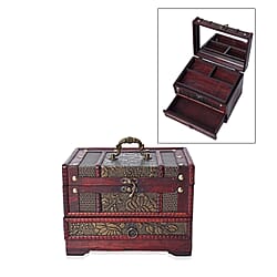 Antique Copper Floral Embossed 3 Layer Jewellery Box with Inside Mirror, Top Removable Tray and a Pull-out Drawer (Size 22x16x16 Cm)