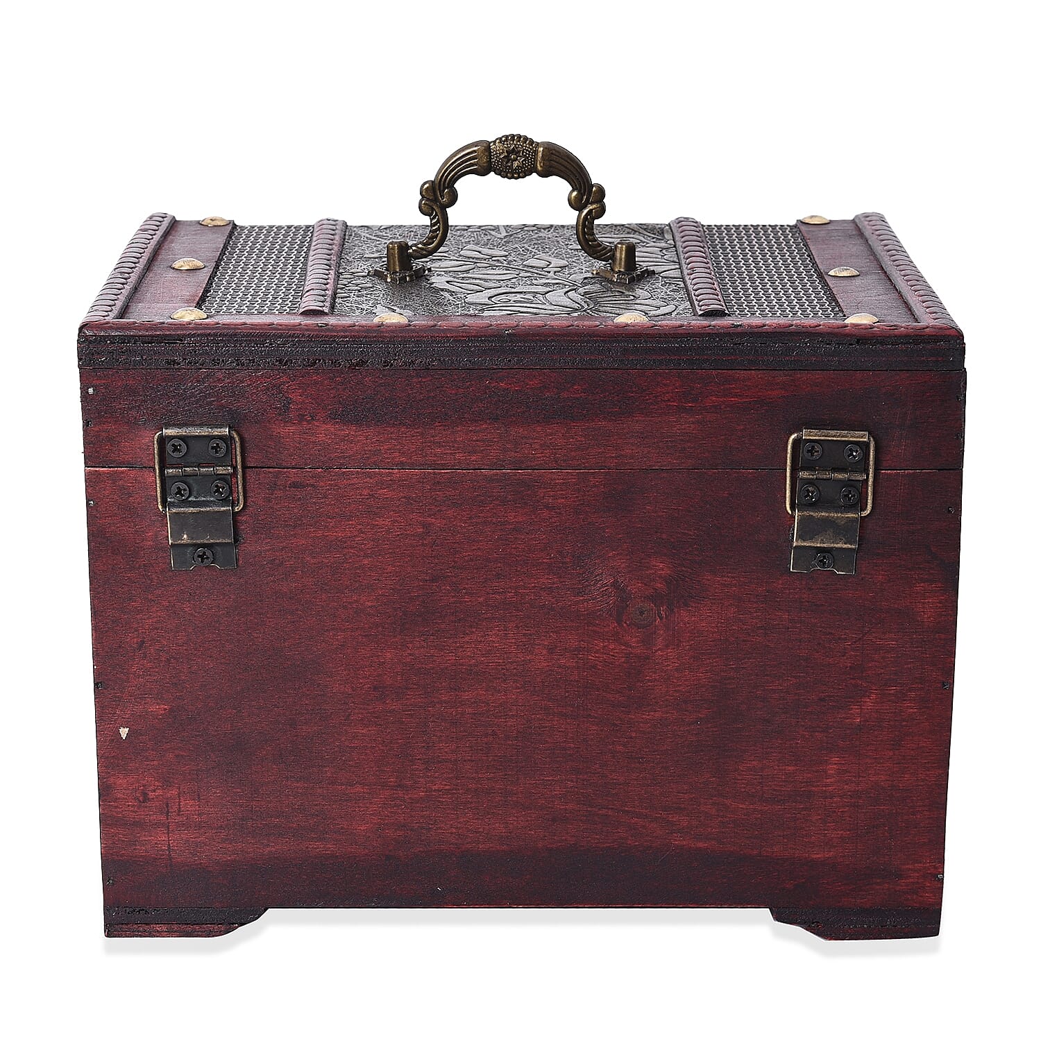 Antique Copper Floral Embossed 3 Layer Jewellery Box with Inside Mirror, Top Removable Tray and a Pull-out Drawer (Size 22x16x16 Cm)