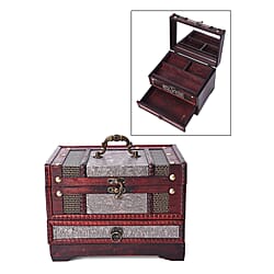 Silver Floral Embossed 3 Layer Jewellery Box with Inside Mirror,Top Removable Tray and a Pull out Drawer