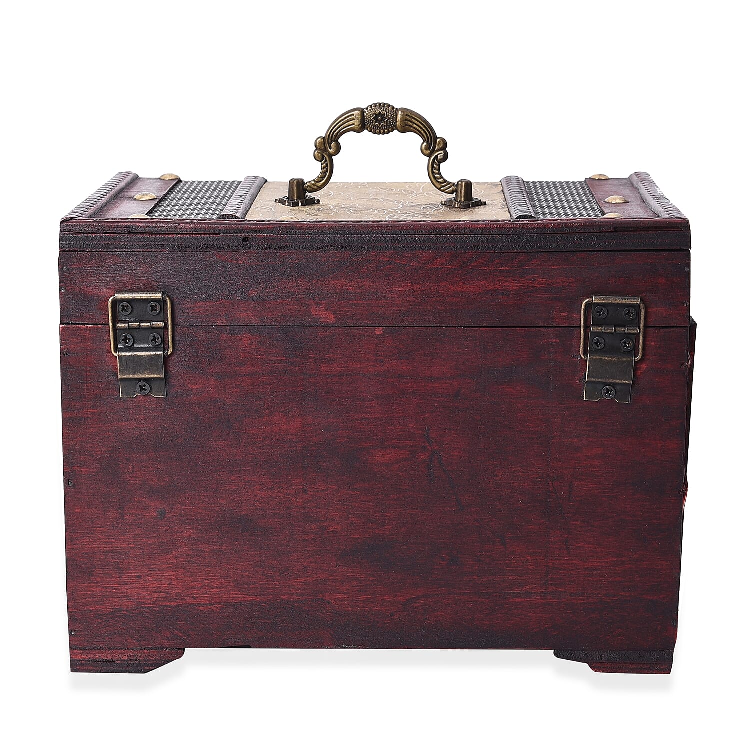 Golden Leaves Embossed 3 Layer Jewellery Box with Inside Mirror, Top Removable Tray and a Pull-out Drawer (Size 22x17x16 Cm)