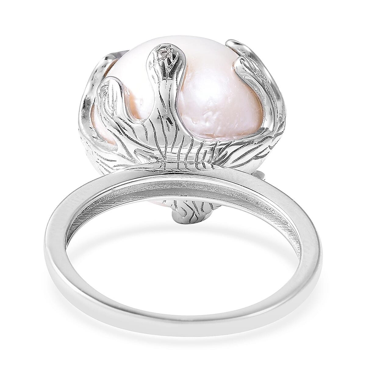 Edison Pearl (Rnd 14-15 mm), Natural White Cambodian Zircon Ring in Sterling Silver