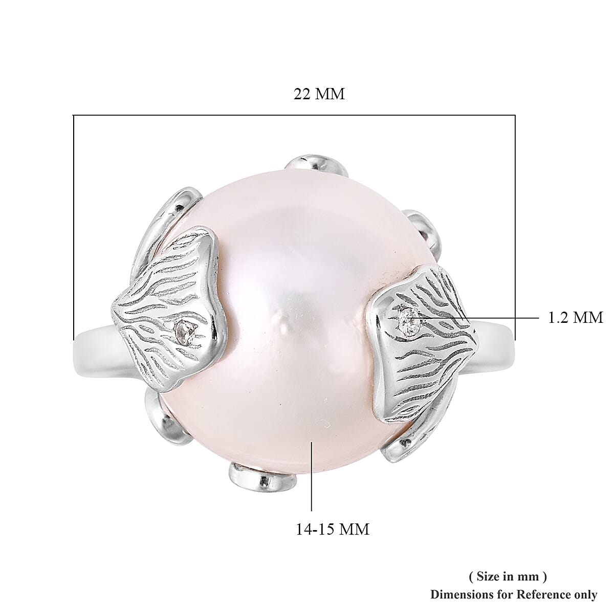Edison Pearl (Rnd 14-15 mm), Natural White Cambodian Zircon Ring in Sterling Silver