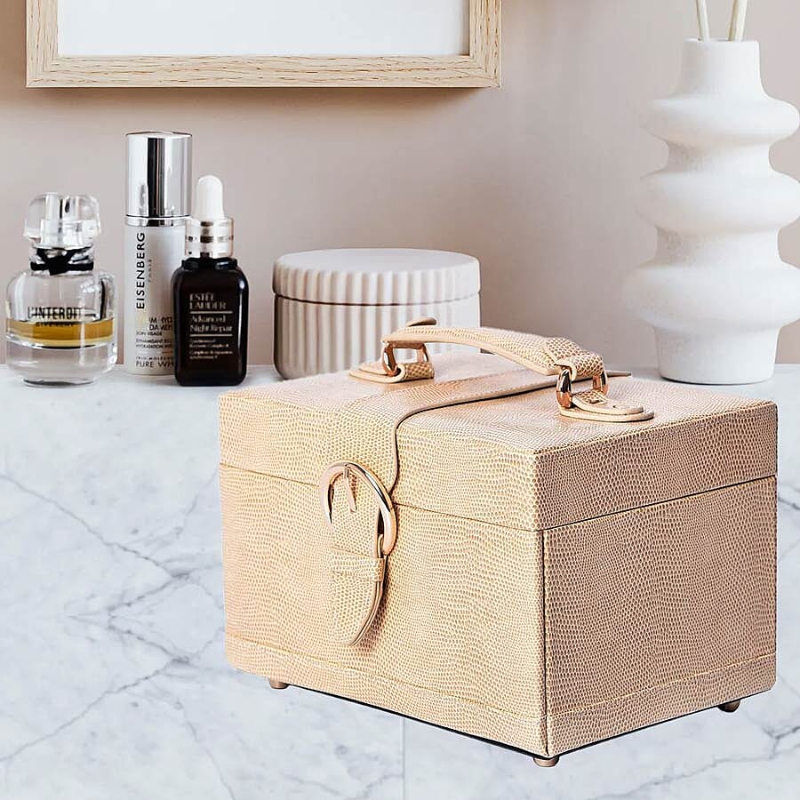 3-Layer Faux Leather Shagreen Jewellery Box with Inside Mirror, Two Pulled-out Drawers and Velvet Lining (Size 22x16x14 Cm)