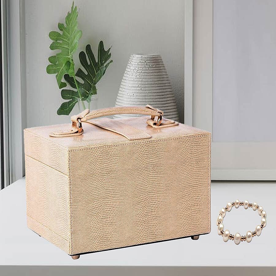 3-Layer Faux Leather Shagreen Jewellery Box with Inside Mirror, Two Pulled-out Drawers and Velvet Lining (Size 22x16x14 Cm)